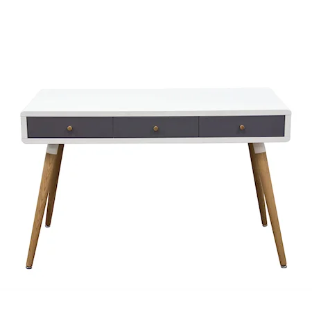 Two-Tone Retro 3-Drawer Desk Table with Flared Solid Oak Legs